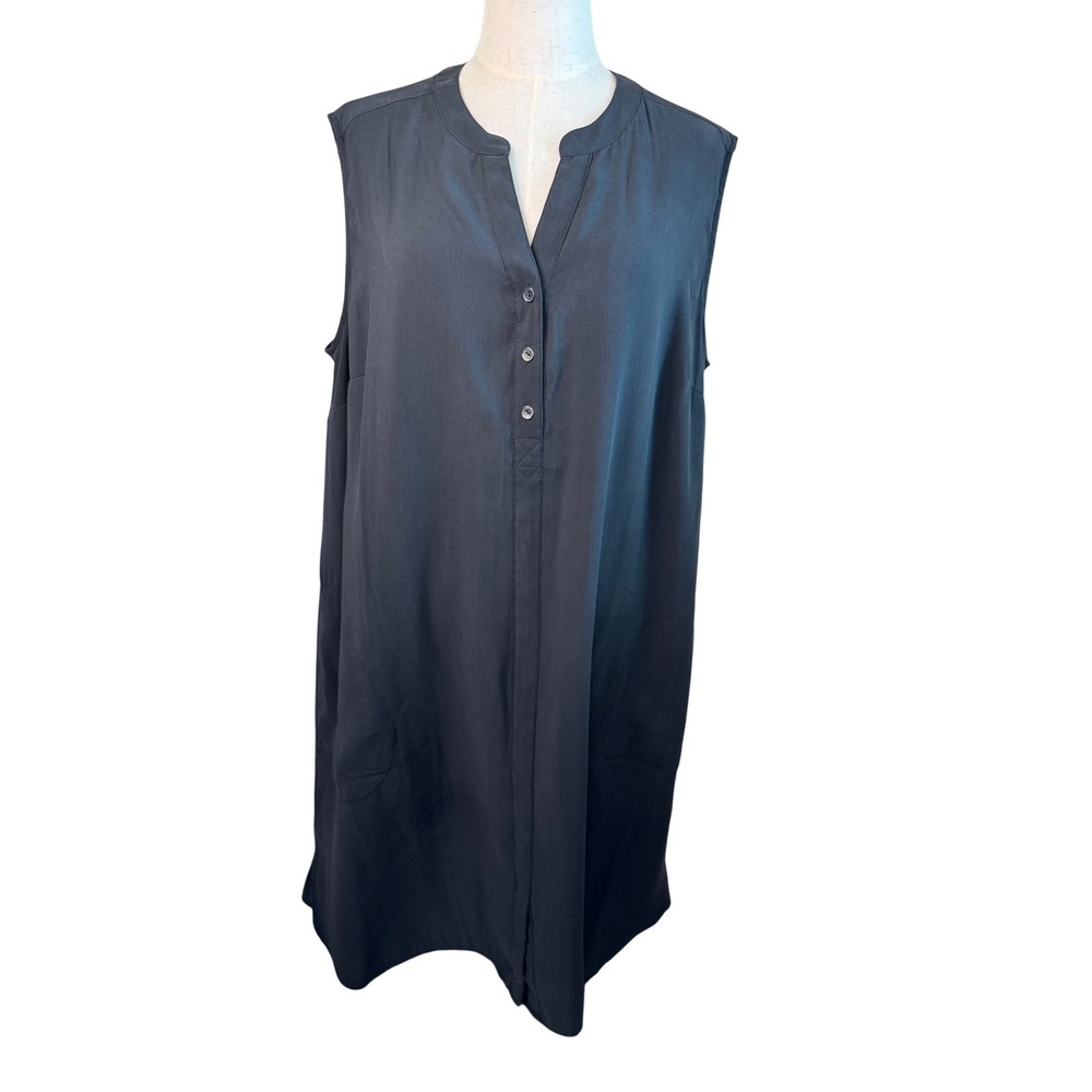 J. Jill Womens XL Sleeveless Tunic Dress Black Pockets Closet Staple Minimalist